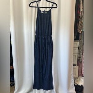 Derek Heart Blue Sleeveless Jumpsuit with Defined Waist